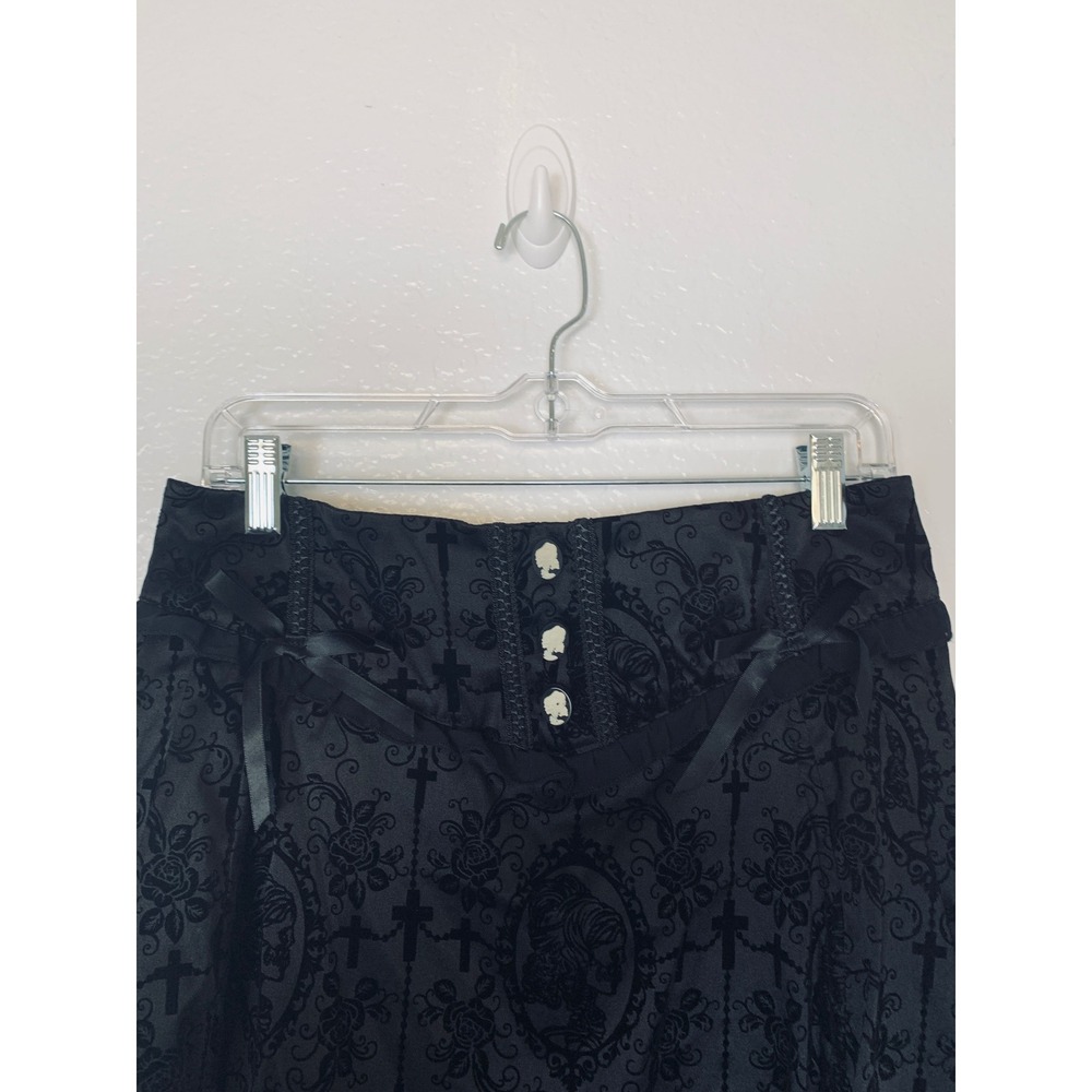 Banned High Low Skirt Women XL Black Gothic Velvet Damask Cameo Victorian Goth - Picture 9 of 15